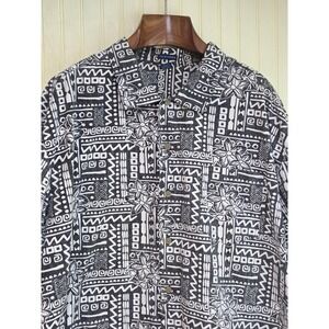 Falls Creek Shirt Mens 3XL Black White Hawaiian Aloha Floral Button Front